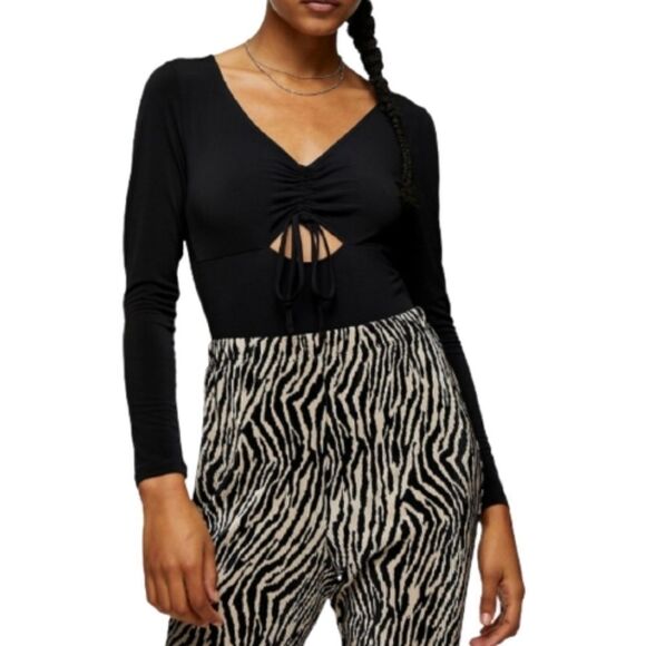 Topshop Cutout Ruched Bodysuit Women's Size 4 - Picture 2 of 13